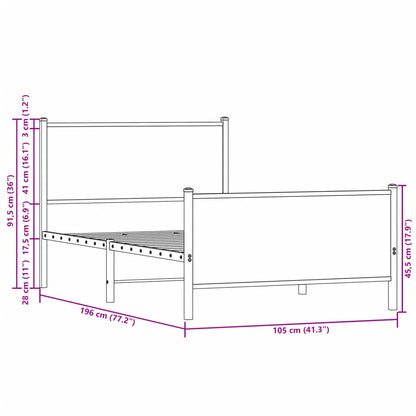 Metal Bed Frame without Mattress Sonoma Oak 100x190 cm