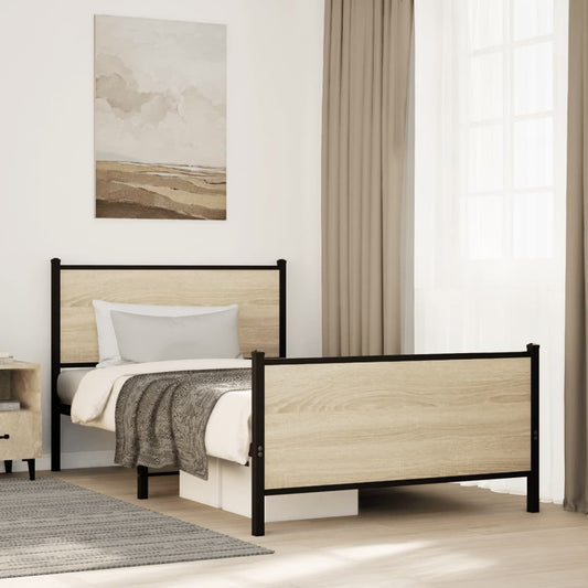Metal Bed Frame without Mattress Sonoma Oak 100x190 cm