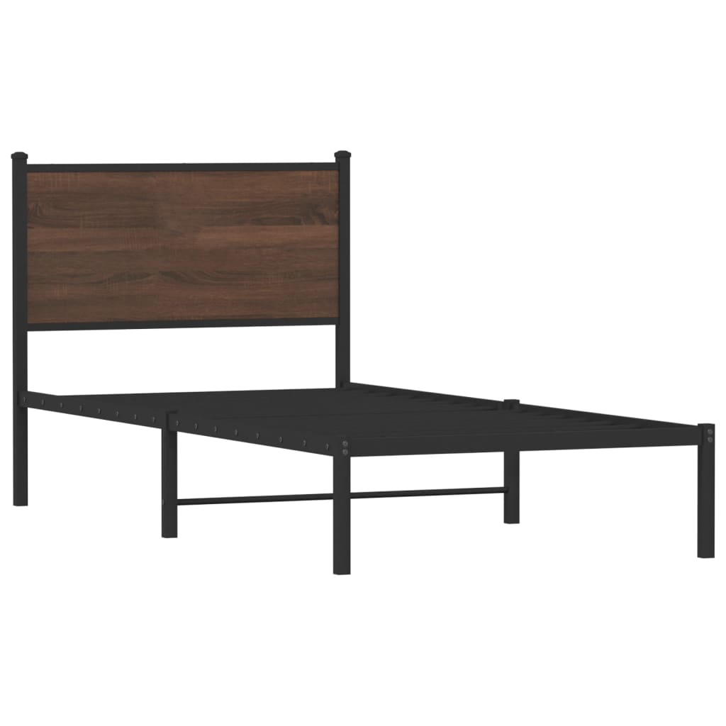 Metal Bed Frame without Mattress Brown Oak 75x190 cm Small Single