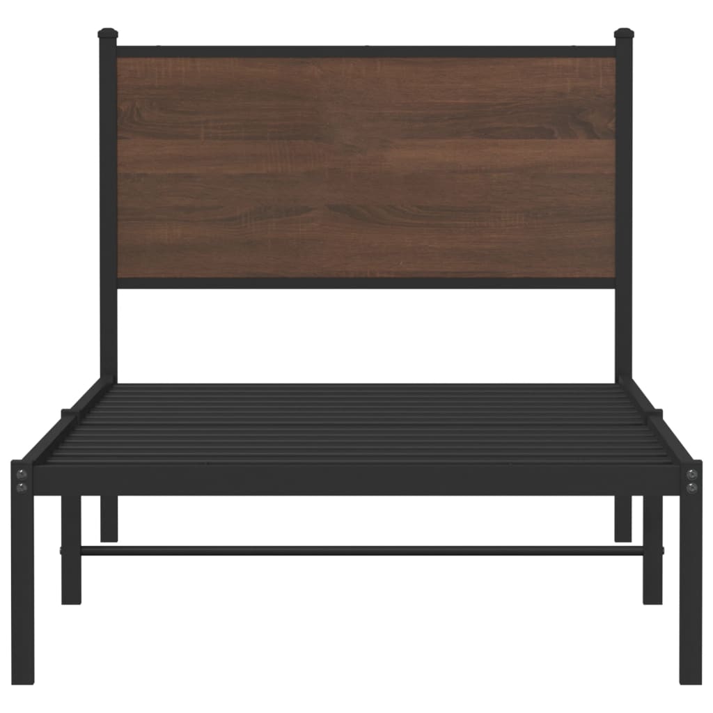 Metal Bed Frame without Mattress Brown Oak 90x190 cm Single