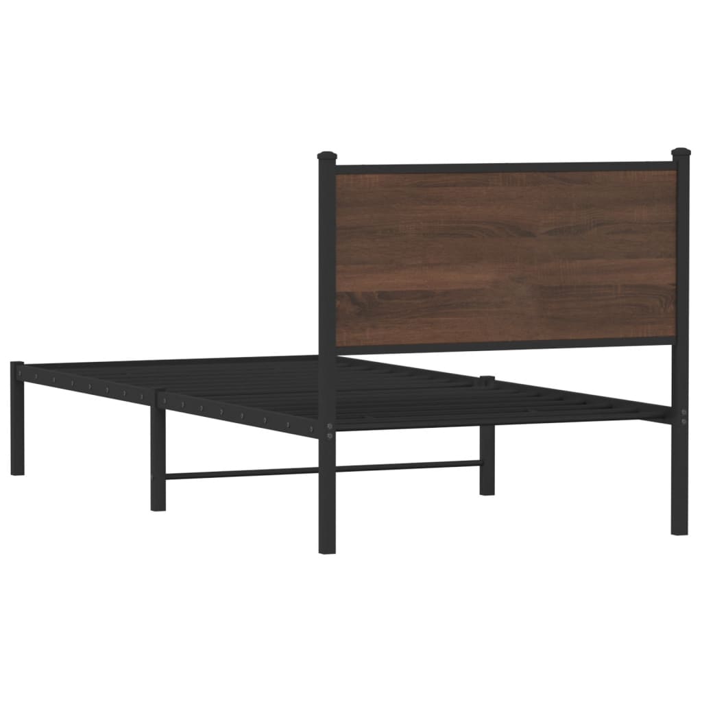 Metal Bed Frame without Mattress Brown Oak 90x190 cm Single
