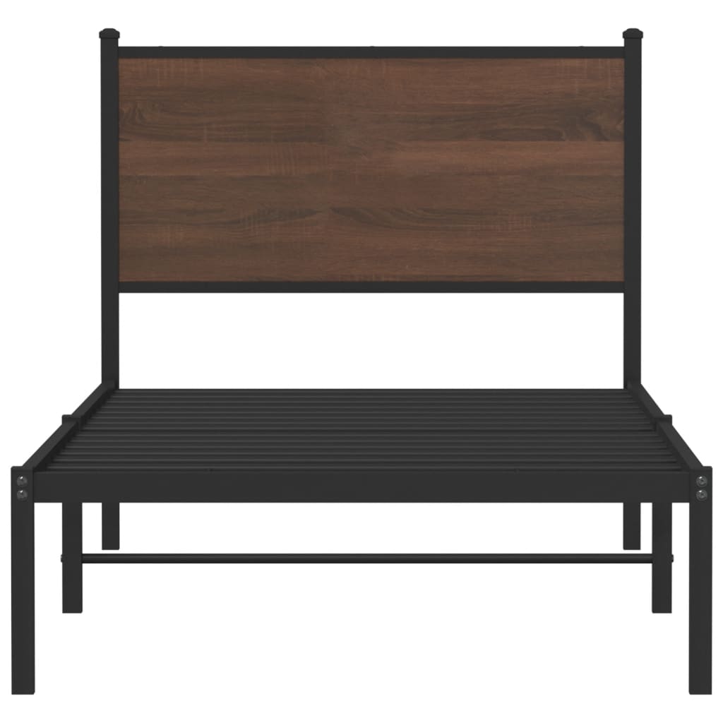 Metal Bed Frame without Mattress Brown Oak 90x200 cm