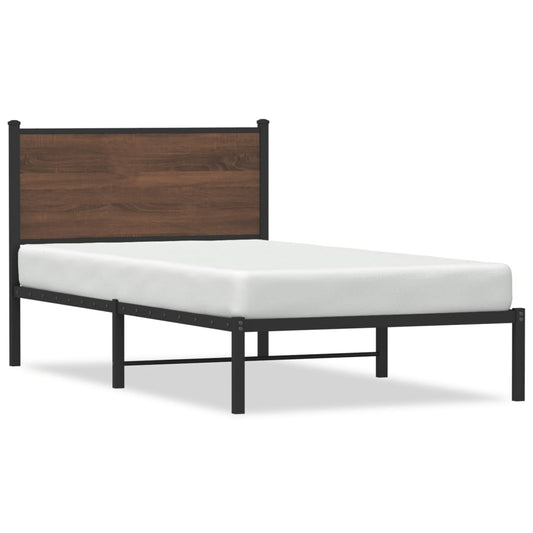 Metal Bed Frame without Mattress Brown Oak 100x190 cm