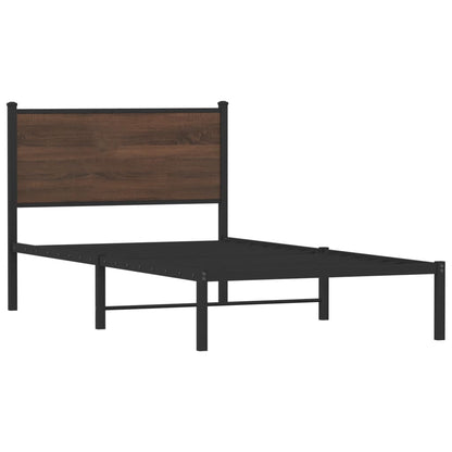Metal Bed Frame without Mattress Brown Oak 107x203 cm