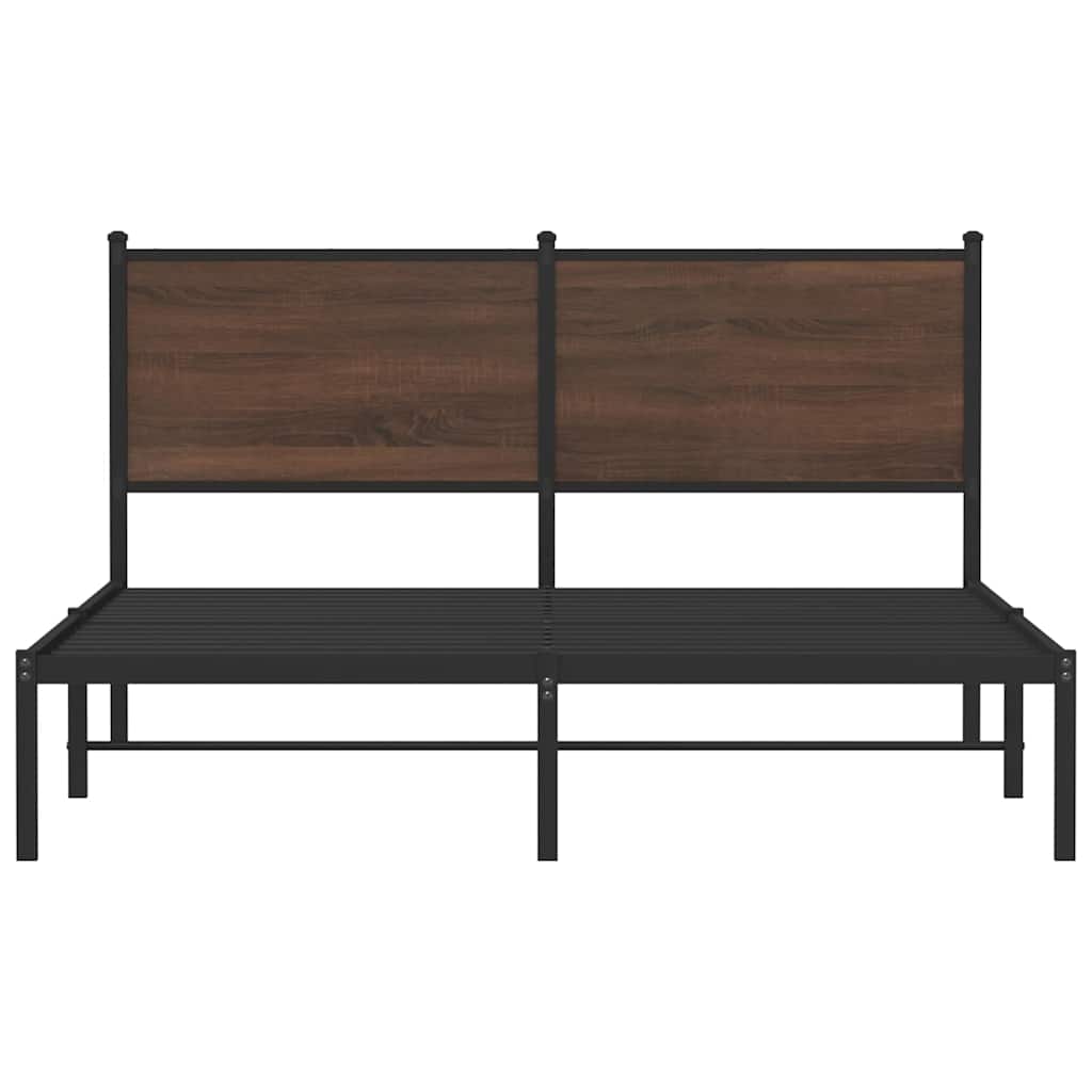 Metal Bed Frame without Mattress Brown Oak 137x190 cm