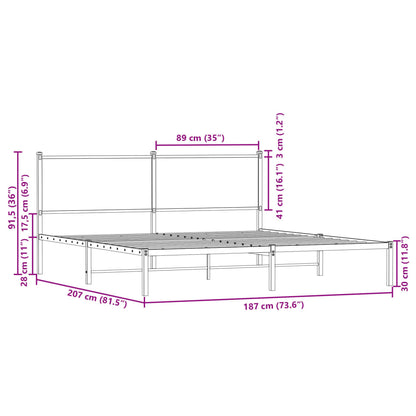 Metal Bed Frame without Mattress Brown Oak 180x200 cm Super King