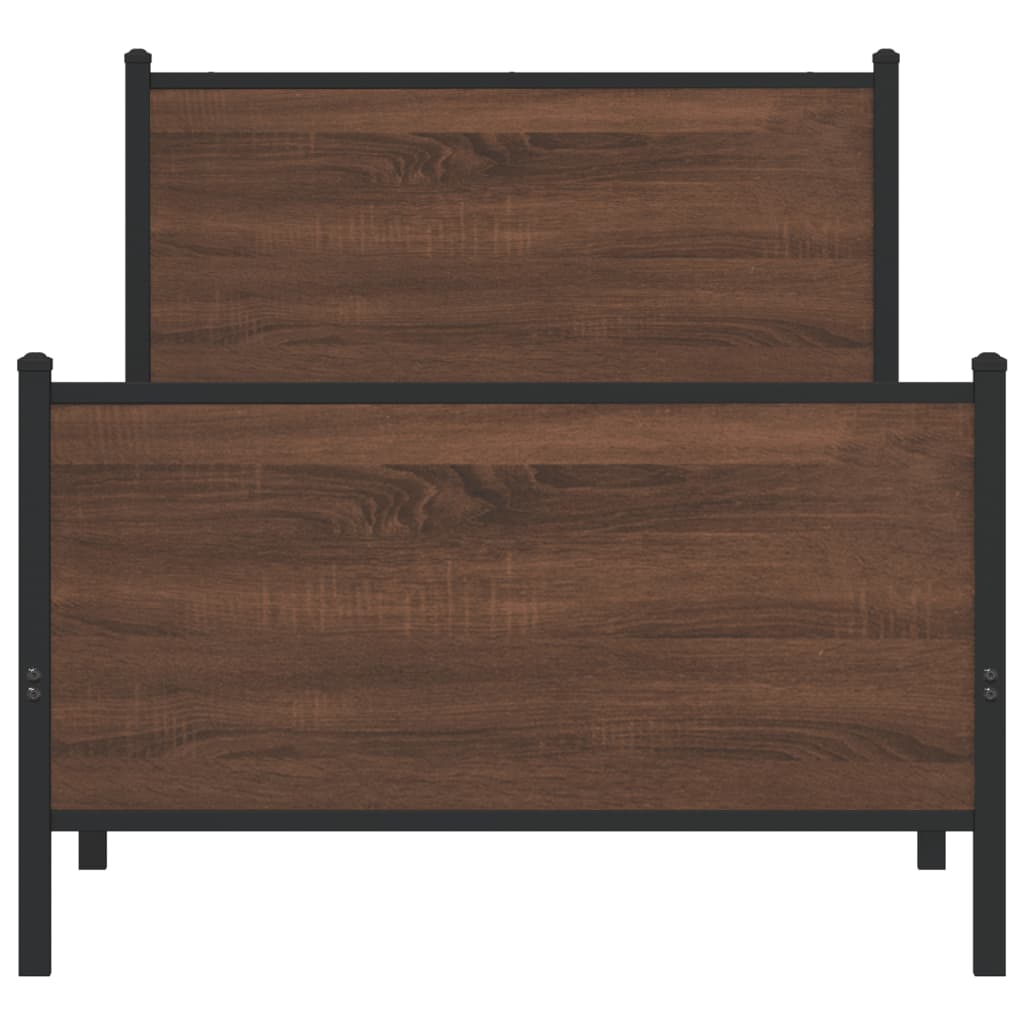 Metal Bed Frame without Mattress Brown Oak 75x190 cm Small Single