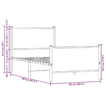 Metal Bed Frame without Mattress Brown Oak 80x200 cm