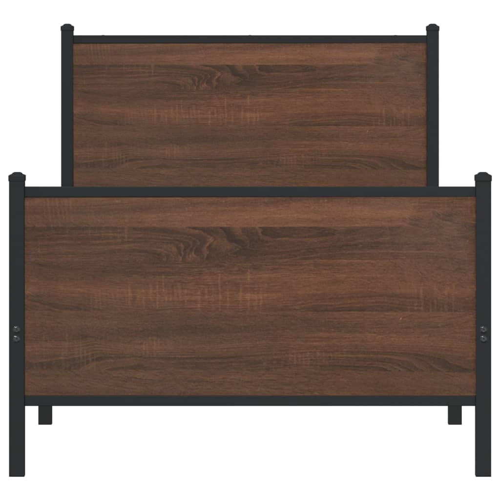 Metal Bed Frame without Mattress Brown Oak 90x190 cm Single