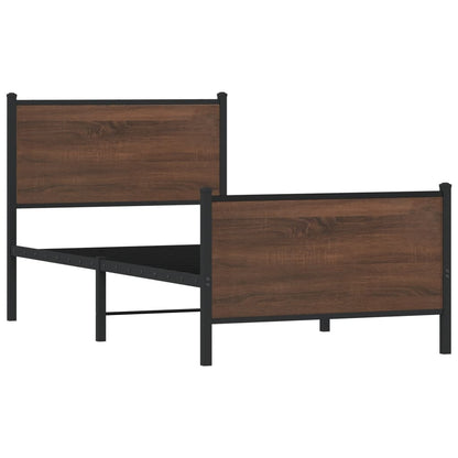 Metal Bed Frame without Mattress Brown Oak 90x200 cm