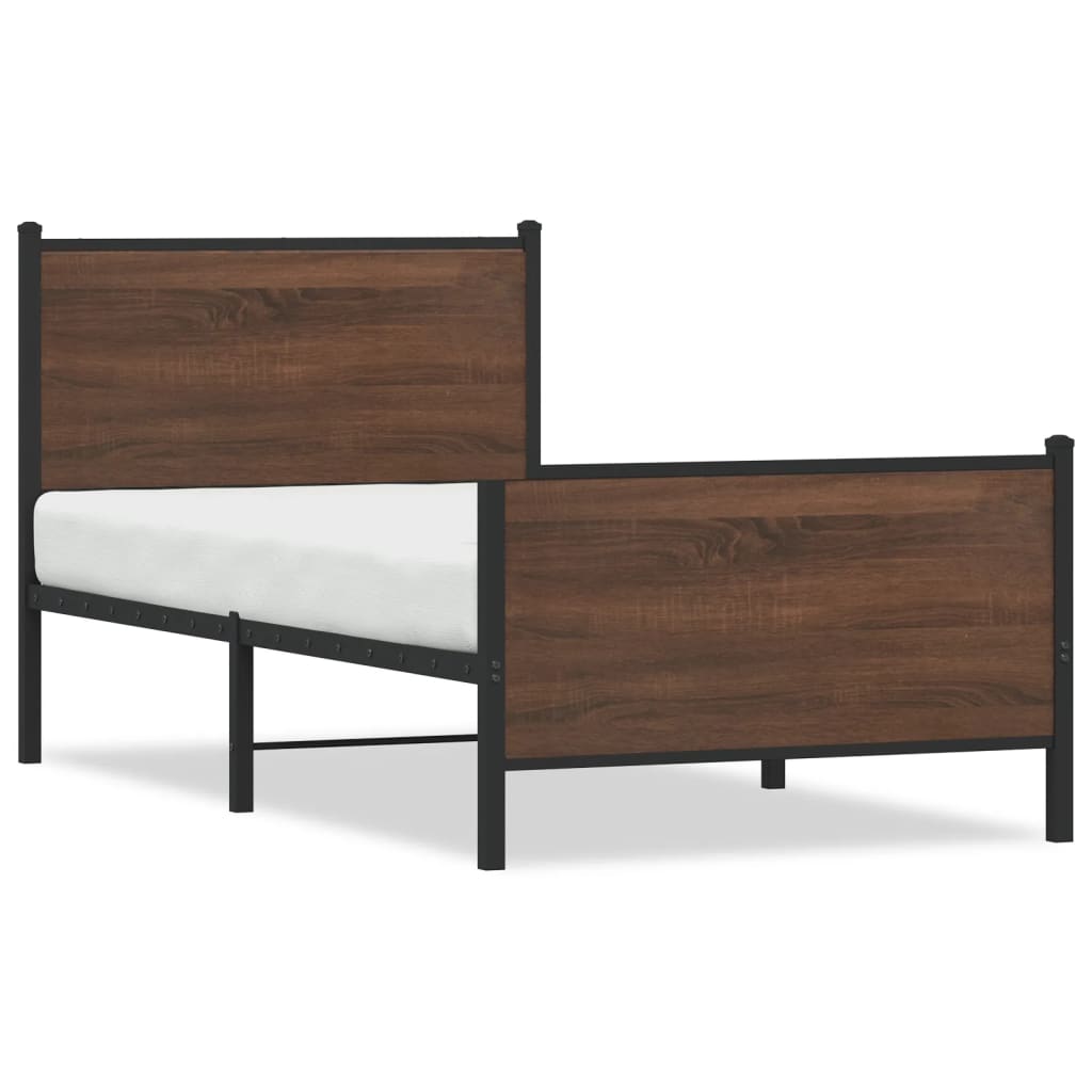 Metal Bed Frame without Mattress Brown Oak 100x200 cm