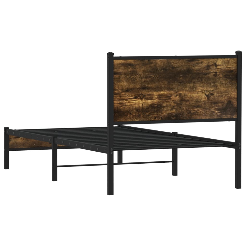 Metal Bed Frame without Mattress Smoked Oak 90x190 cm Single