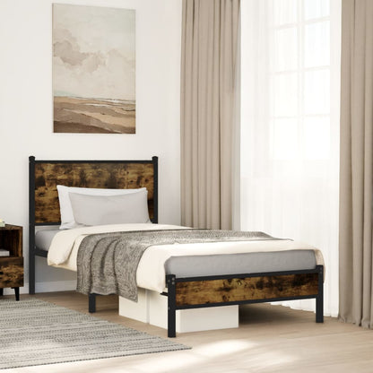 Metal Bed Frame without Mattress Smoked Oak 90x200 cm