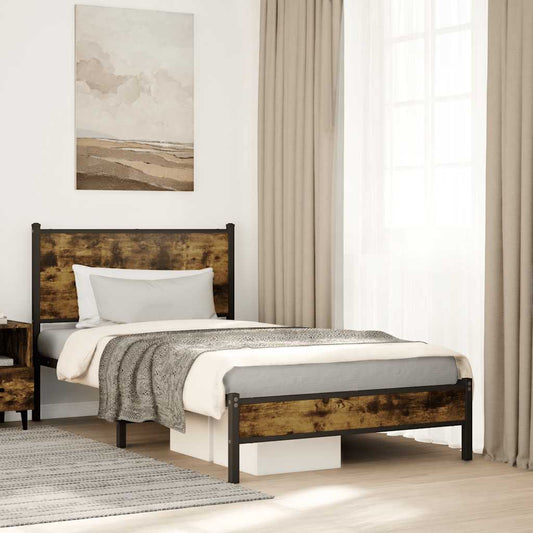 Metal Bed Frame without Mattress Smoked Oak 100x200 cm