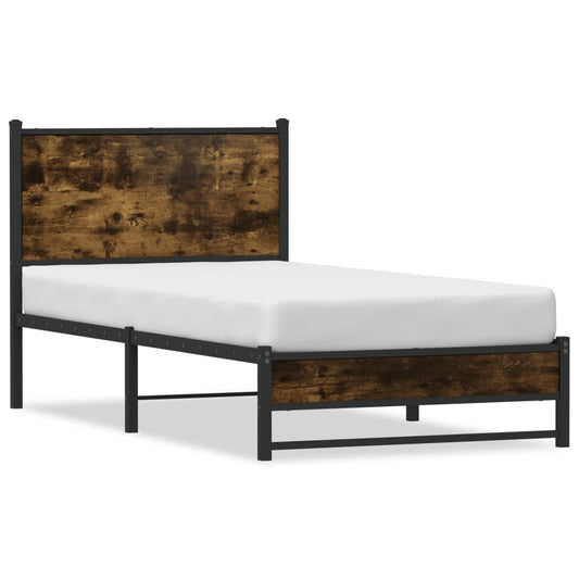 Metal Bed Frame without Mattress Smoked Oak  75x190 cm Small Single