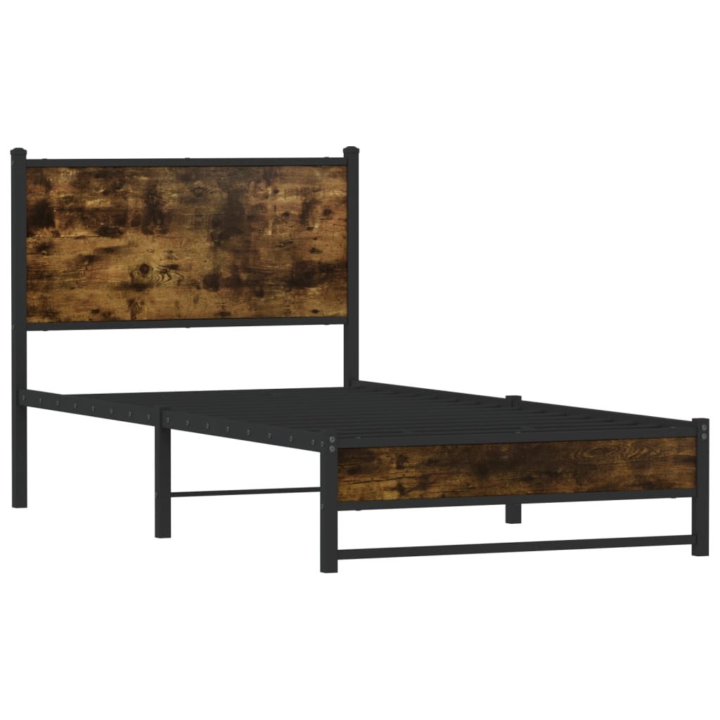 Metal Bed Frame without Mattress Smoked Oak  75x190 cm Small Single
