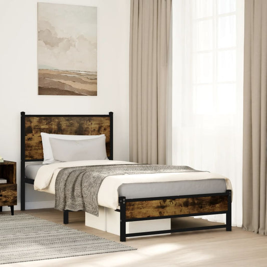 Metal Bed Frame without Mattress Smoked Oak 90x190 cm Single