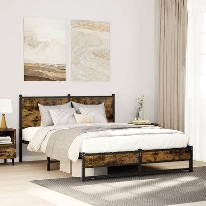 Metal Bed Frame without Mattress Smoked Oak 137x190 cm