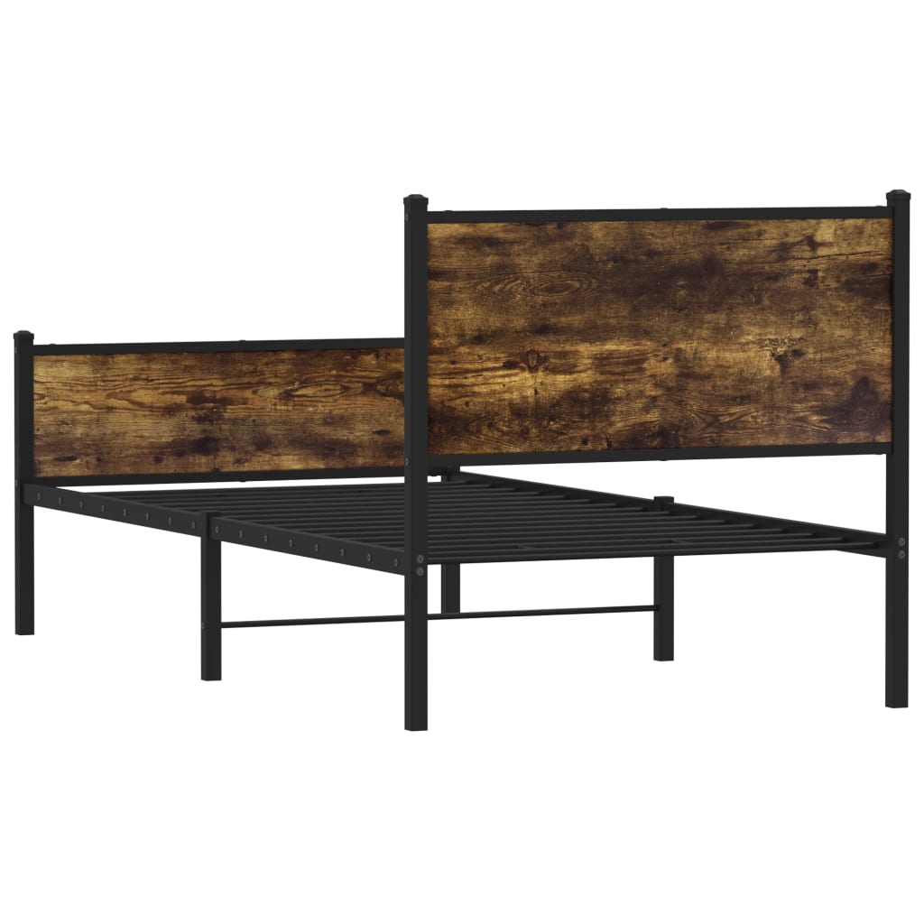 Metal Bed Frame without Mattress Smoked Oak 75x190 cm Small Single