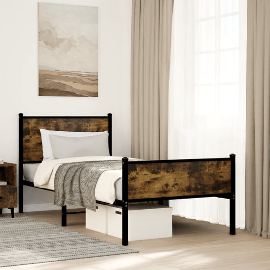 Metal Bed Frame without Mattress Smoked Oak 80x200 cm