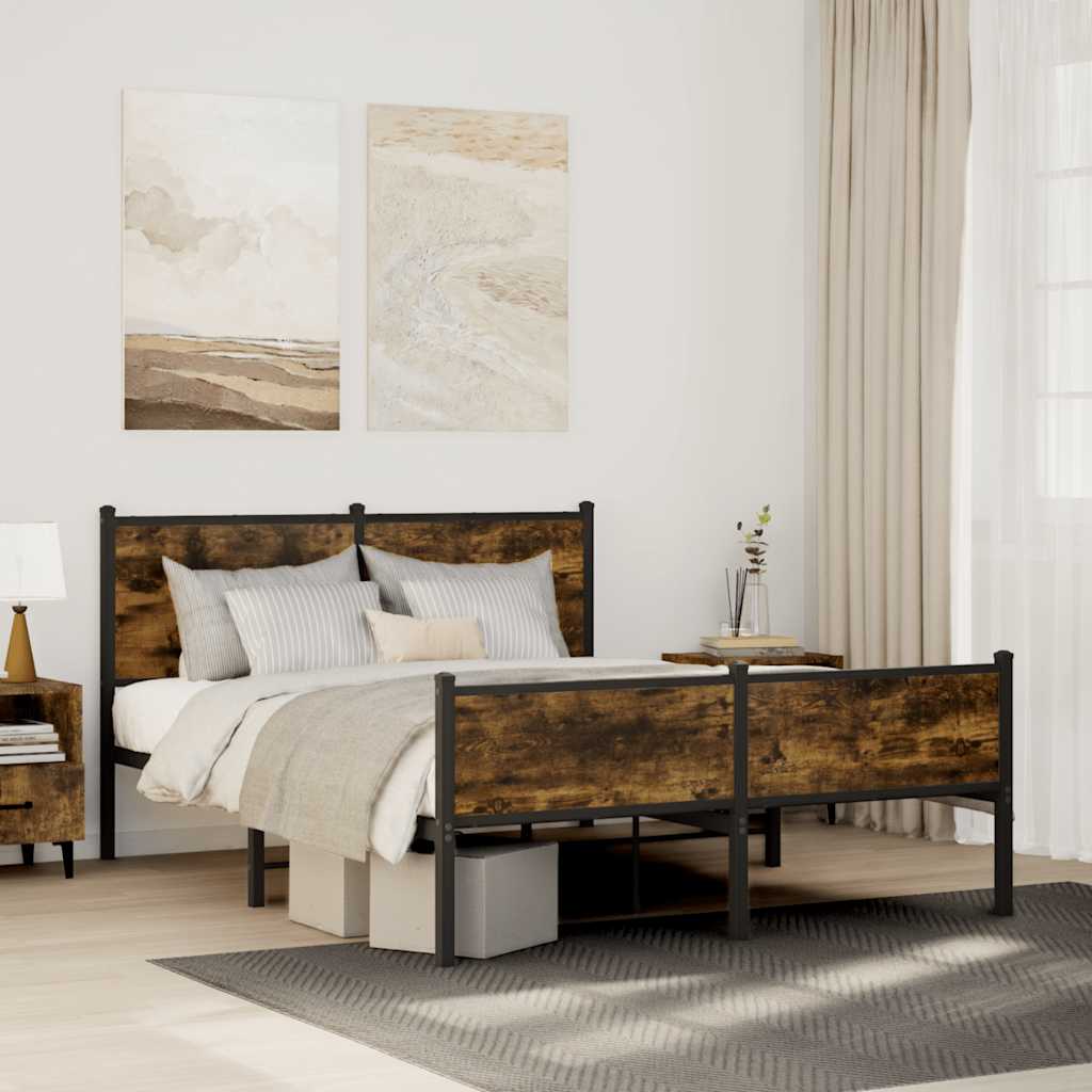 Metal Bed Frame without Mattress Smoked Oak 137x190 cm