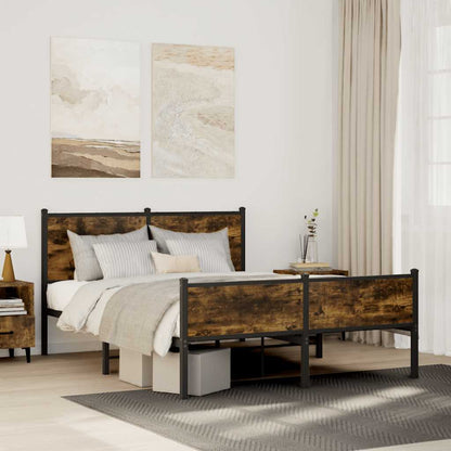 Metal Bed Frame without Mattress Smoked Oak 140x200 cm