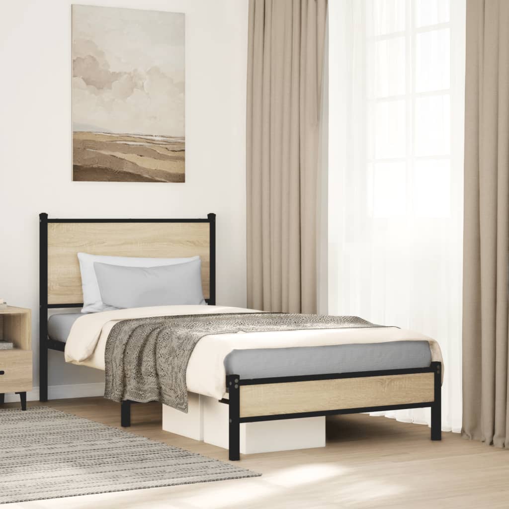 Metal Bed Frame without Mattress Sonoma Oak 90x190 cm Single