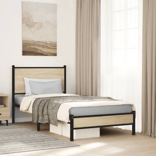 Metal Bed Frame without Mattress Sonoma Oak 90x190 cm Single