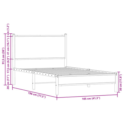 Metal Bed Frame without Mattress Sonoma Oak 100x190 cm