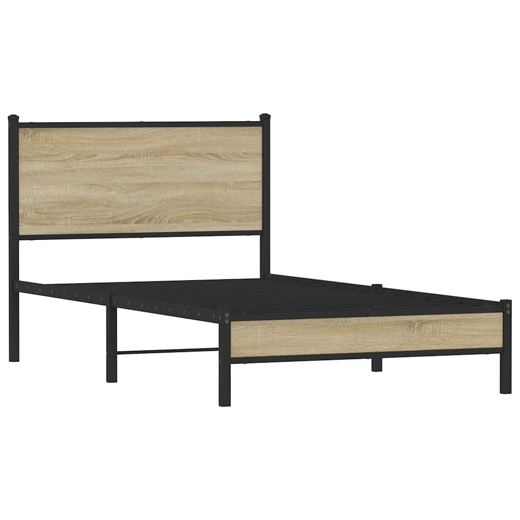 Metal Bed Frame without Mattress Sonoma Oak 107x203 cm