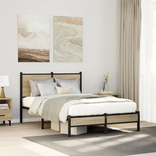 Metal Bed Frame without Mattress Sonoma Oak 120x190 cm Small Double