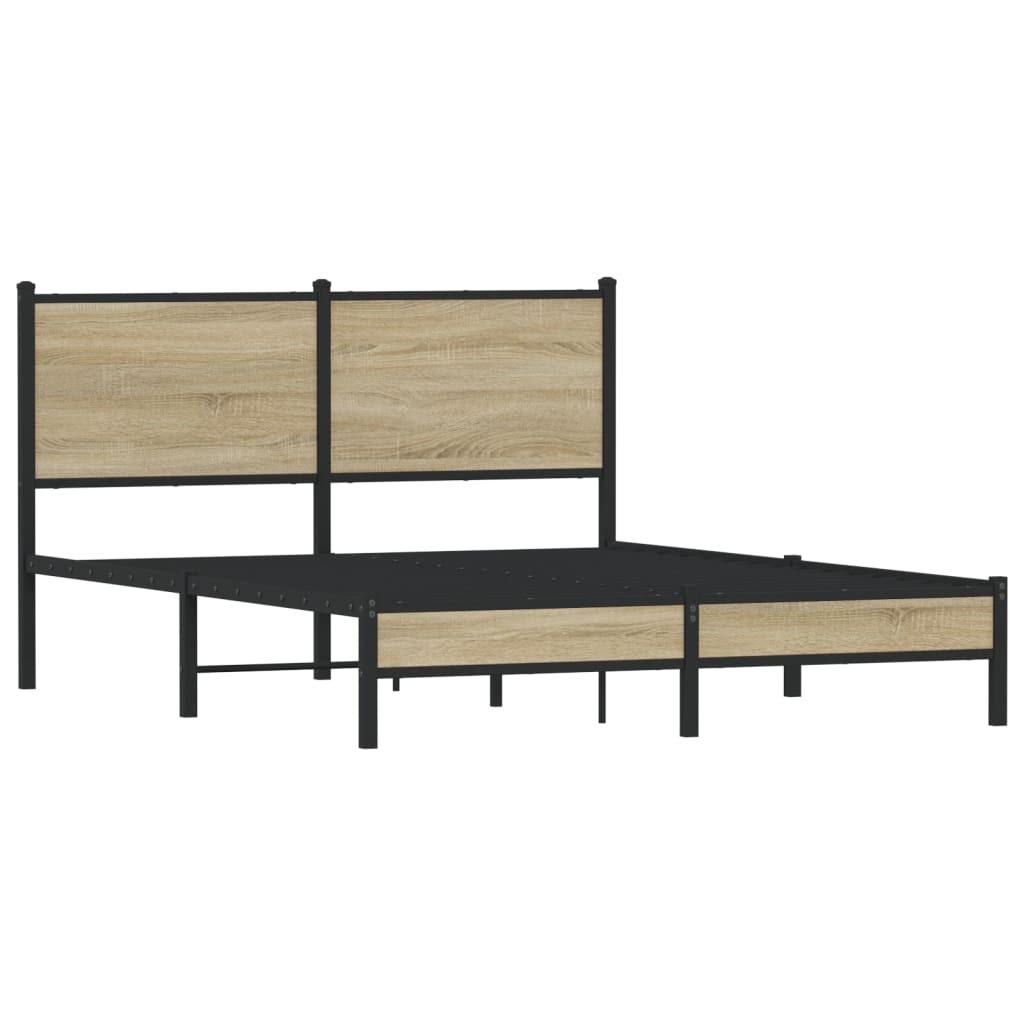 Metal Bed Frame without Mattress Sonoma Oak 140x190 cm