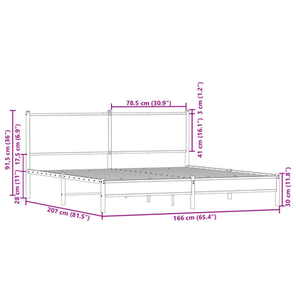 Metal Bed Frame without Mattress Sonoma Oak 160x200 cm