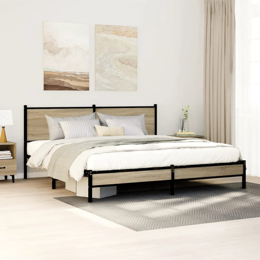 Metal Bed Frame without Mattress Sonoma Oak 160x200 cm