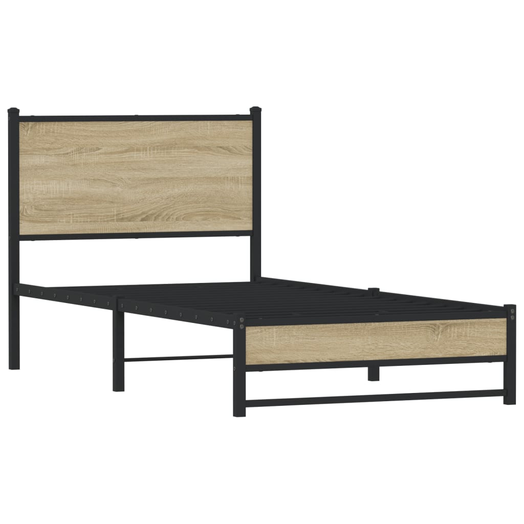 Metal Bed Frame without Mattress Sonoma Oak 75x190 cm Small Single