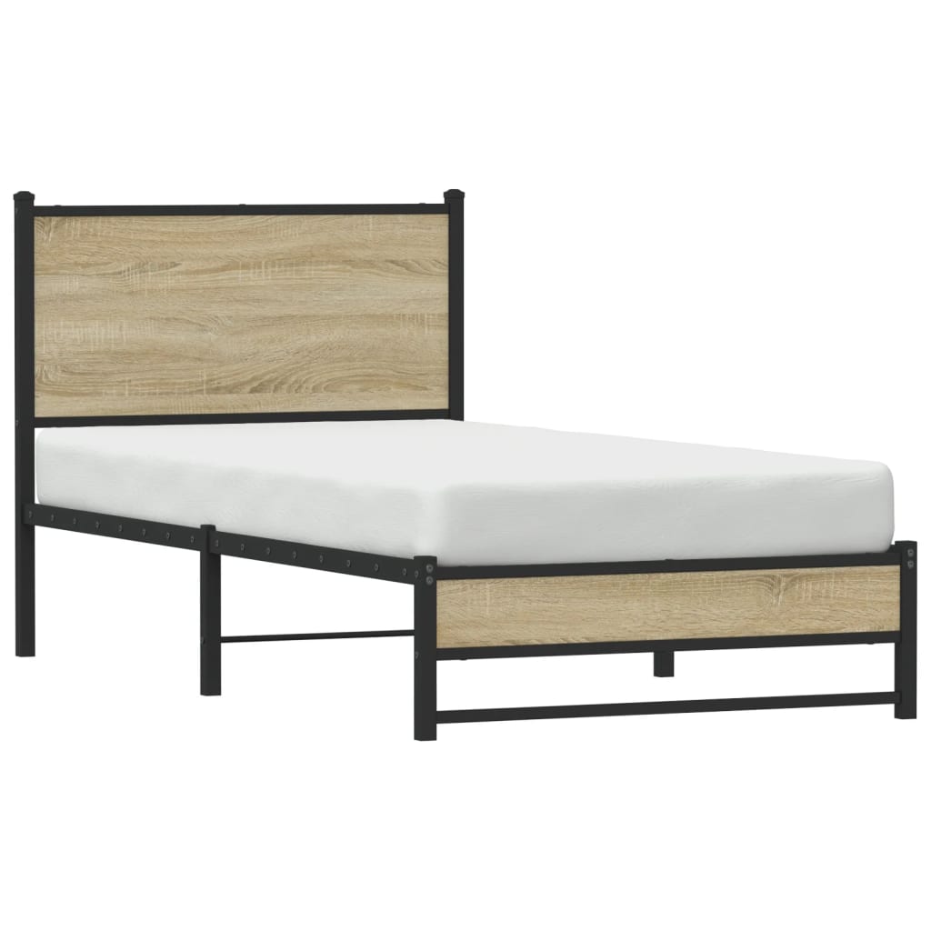 Metal Bed Frame without Mattress Sonoma Oak 90x200 cm