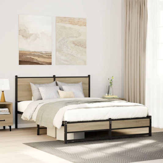 Metal Bed Frame without Mattress Sonoma Oak 140x190 cm