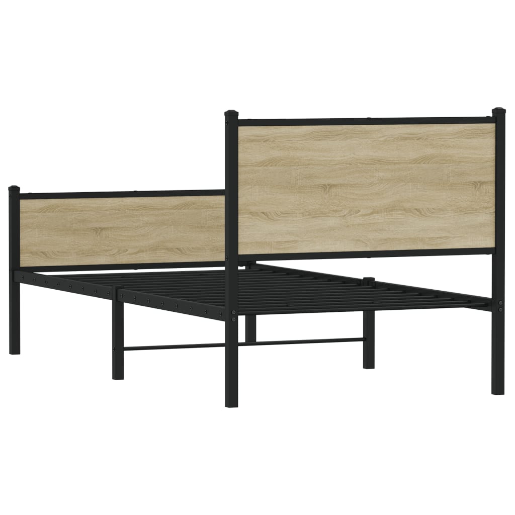 Metal Bed Frame without Mattress Sonoma Oak 100x190 cm