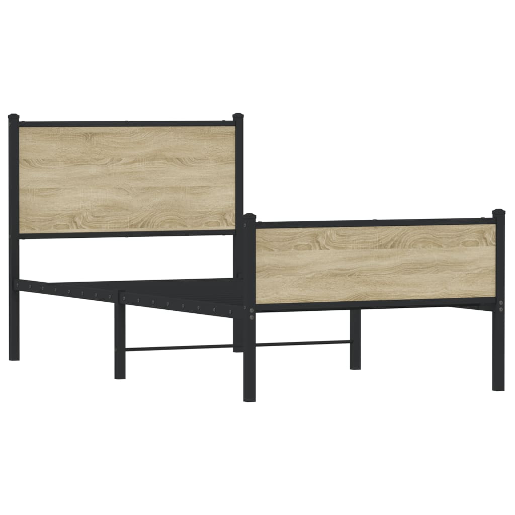 Metal Bed Frame without Mattress Sonoma Oak 100x200 cm