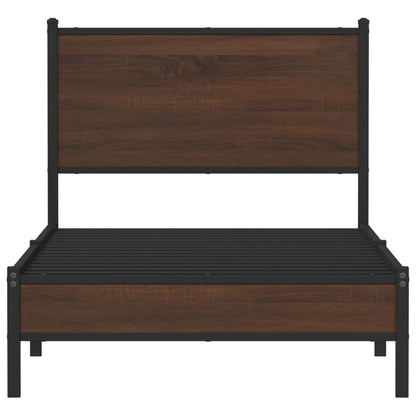Metal Bed Frame without Mattress Brown Oak 75x190 cm Small Single