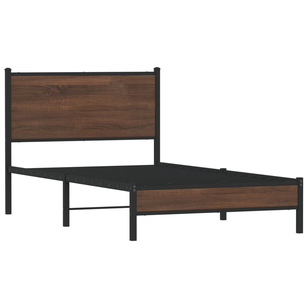 Metal Bed Frame without Mattress Brown Oak 100x190 cm