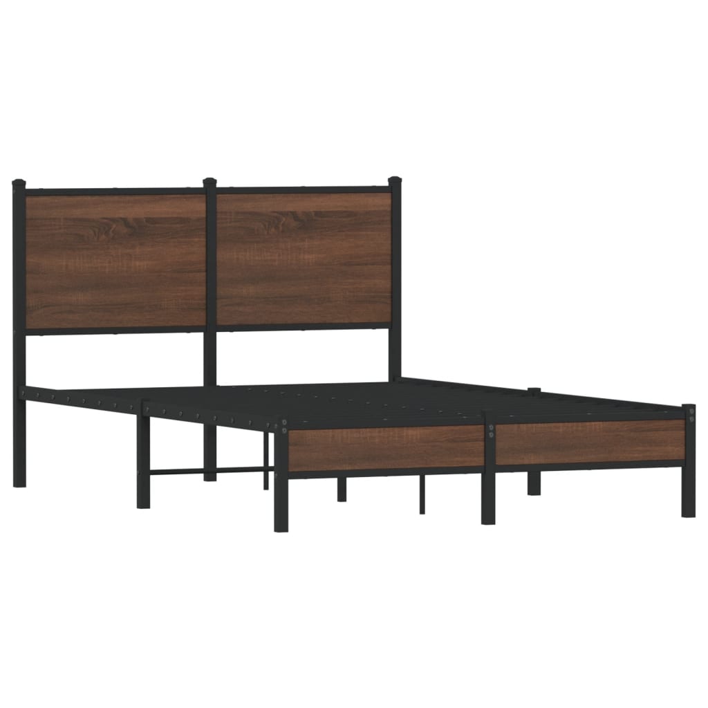 Metal Bed Frame without Mattress Brown Oak 120x190 cm Small Double