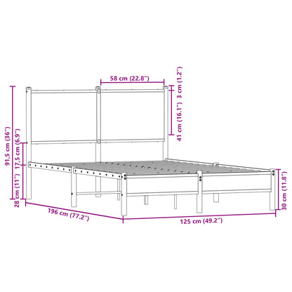 Metal Bed Frame without Mattress Brown Oak 120x190 cm Small Double