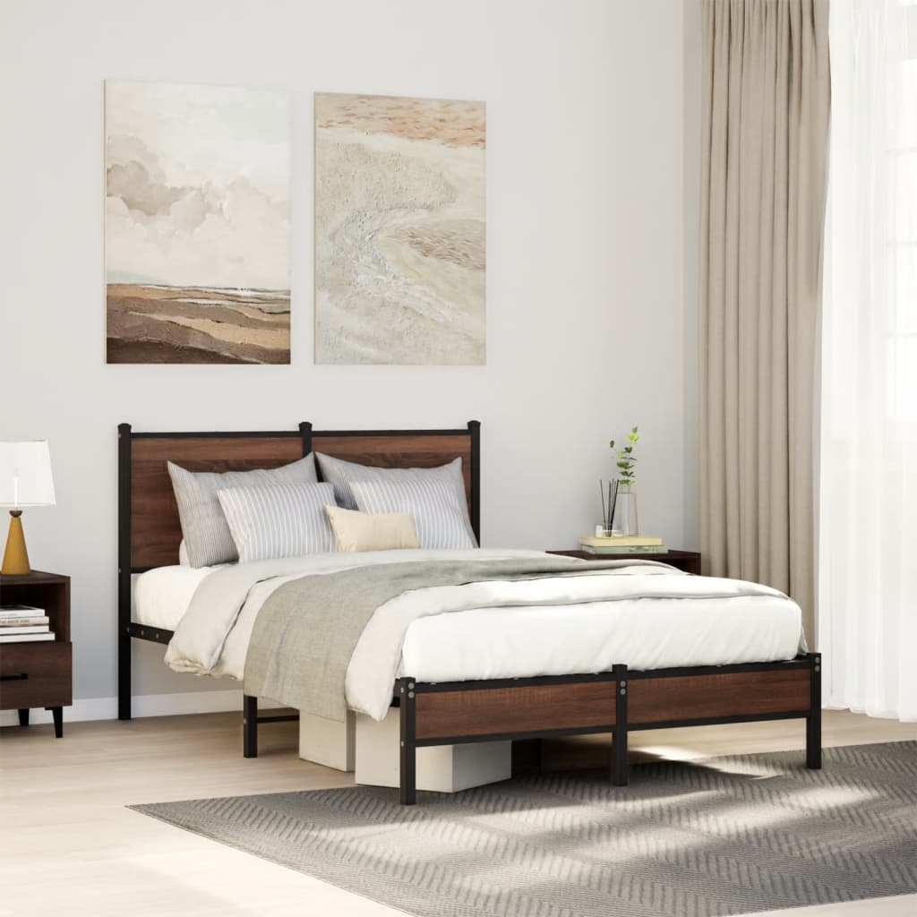 Metal Bed Frame without Mattress Brown Oak 120x190 cm Small Double
