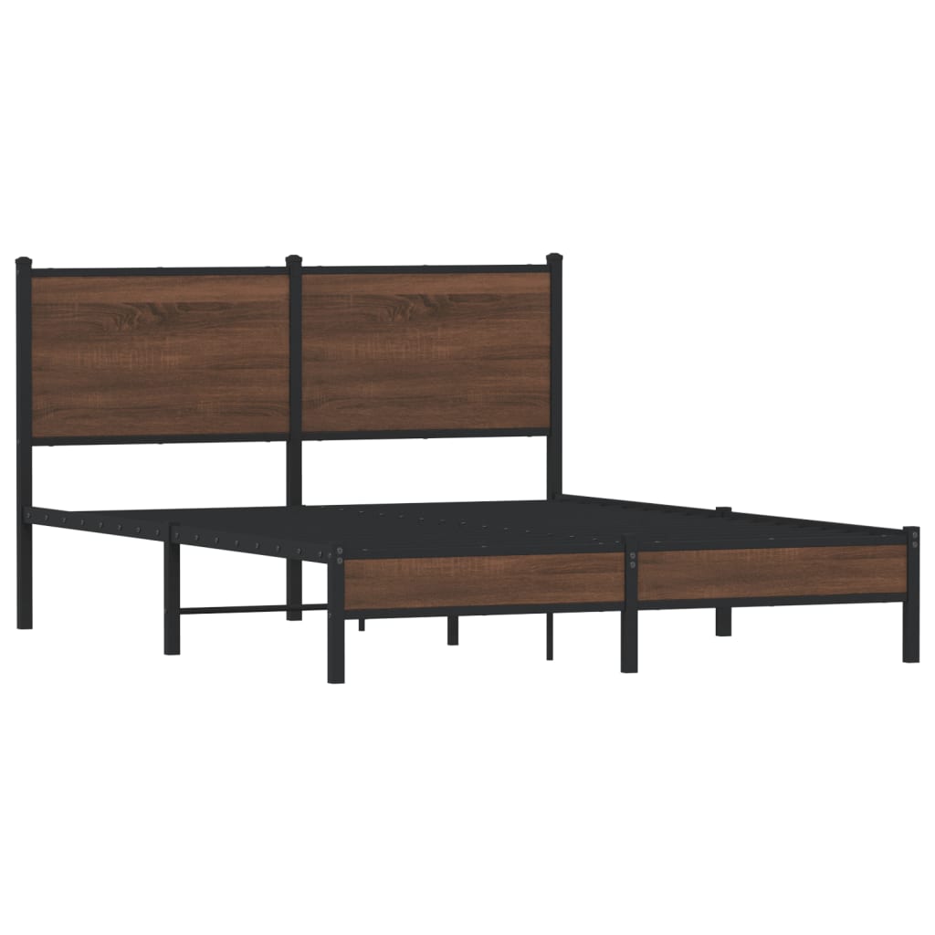 Metal Bed Frame without Mattress Brown Oak 137x190 cm