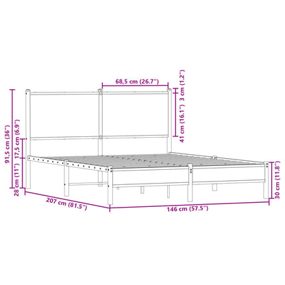 Metal Bed Frame without Mattress Brown Oak 140x200 cm