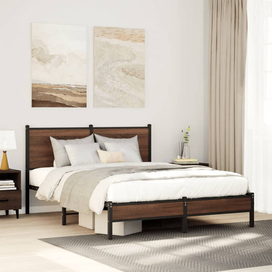 Metal Bed Frame without Mattress Brown Oak 140x200 cm