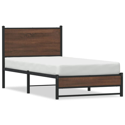 Metal Bed Frame without Mattress Brown Oak 75x190 cm Small Single