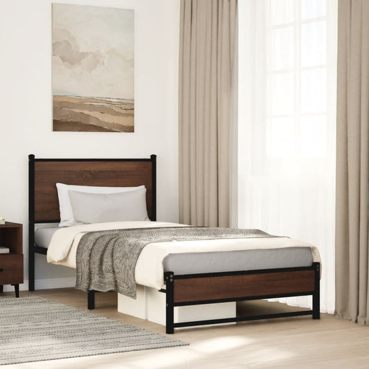 Metal Bed Frame without Mattress Brown Oak 75x190 cm Small Single