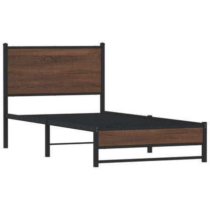 Metal Bed Frame without Mattress Brown Oak 90x200 cm